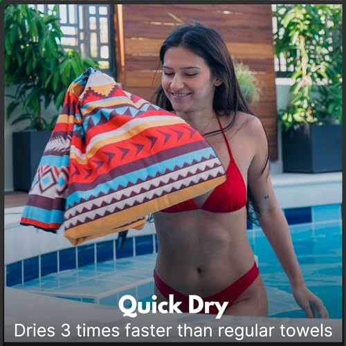 ECCOSOPHY Microfiber Beach Towel - Quick Dry, Sand Free and Oversized 71x35 | Super absorbent, lightweight, swimming, gym, extra large, pool, cruise, camping, yoga, travel, compact, carry bag, vacation - color: Cancun