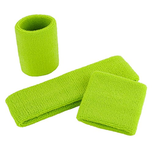 ONUPGO Sweatband Set Sports Headband Wristband Set Sweatbands Terry Cloth Wristband Wrist Sweatband Headbands Moisture Wicking Sweat Absorbing Head Band - color: Neon Green