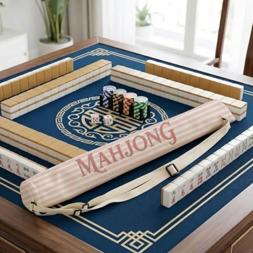 Pink and White Striped Mahjong Mat Bag with Adjustable Straps | Art Deco Pink Lines Drawstring Mahjong Mat Carrying Bag Canvas Storage for Board Games Yoga Mats (Bag Only) - color: Pink and White Striped