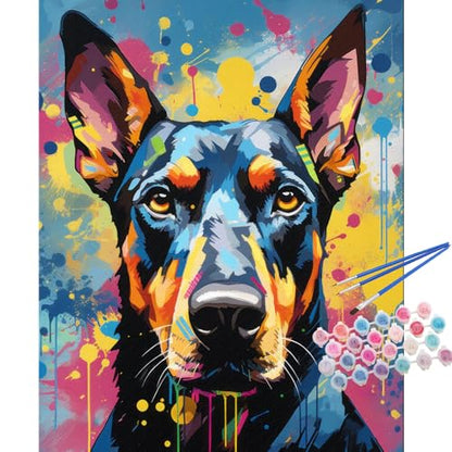 TOCARE Doberman Pinscher Paint by Numbers Kit for Adults Beginner, Dog Paint by Number Canvas,Acrylic Adults' Paint-by-Number Kits for Dogs Lovers 16x20inch (Without Framed) - color: TC-OPC-363