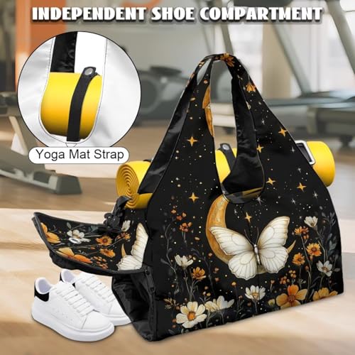 Yoga Mat Bag for Men Women Canvas Yoga Mat Carrier Take In Out Mat Easily for Beach Swim Bags Pool Sports Gym - color: Butterfly Print