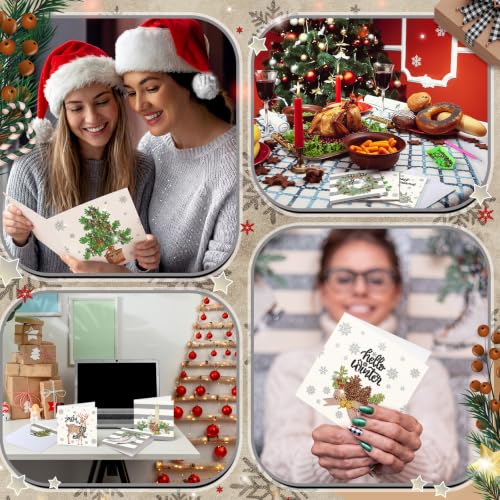 Saillong 12 Pack Neutral Christmas Diamond Painting Greeting Card Kits DIY Gray Christmas Diamond Art Cards with Envelopes Xmas 5D Rhinestones Painting Kit for Adults DIY Craft Family Friend Xmas Gift - color: Neutral Christmas