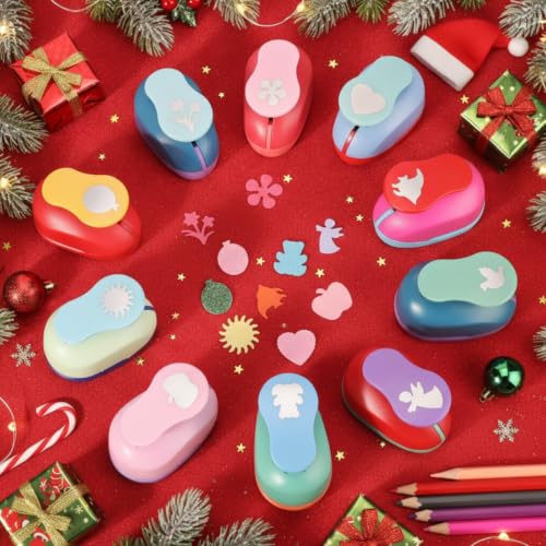Harloon 10 Pcs Craft Hole Punch Shapes 1 Inch Paper Punch Hole Mix Shapes Cutters for Paper Crafting Scrapbooking Office Supplies(Rich) - style: Rich