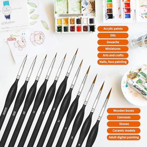 11PCS Fine Detail Paint Brushes Set, Miniature Painting Brushes Kit for Oil, Acrylic, Models,Watercolor and Gouache, Nylon Hair Paint Brush, Professional Artist Supplies with Ergonomic Handle