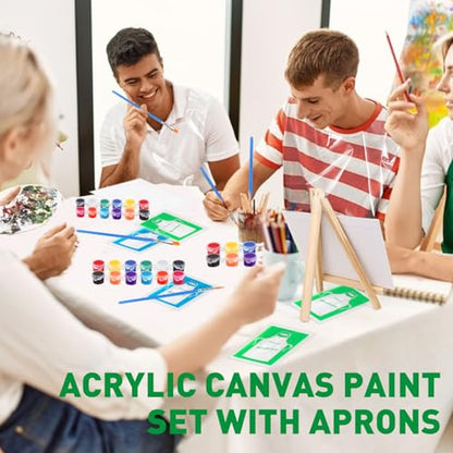 ESRICH 5 Pack 8x10 Canvas and Easel Set, Mini Acrylic Paint, Paint Brushes, Palettes, Aprons, Paint Kits for Adults Couples Friends Date Night Painting Party Supplies