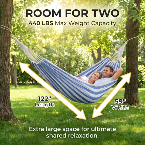 Canvas Hammock 122" Long X 59" Wide 2 Person Hammock 440 pounds Maximum Weight Applicable Scenes in Courtyard Autumn, Indoor Hanging Chairs, Beach Leisure (Blue White, Full) - color: Blue White, size: Full