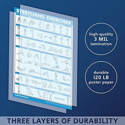 Quickfit 3 Pack - Yoga Poses + Stretching Exercises + Pilates Mat Work Poster Set - Set of 3 Workout Charts (LAMINATED, 18" x 24") - color: LAMINATED