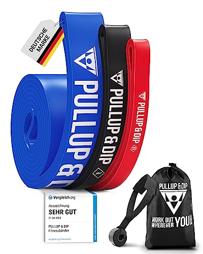 Pullup & DIP Fitness Bands, Resistance Bands with Bag, Door Anchor (with Sets) and Exercise Guide - Single & in Value Set, Pull-Up Band Fitness Band for Calisthenics - color: EXTRA LIGHT + LIGHT + MEDIUM (Red + Black + Blue)