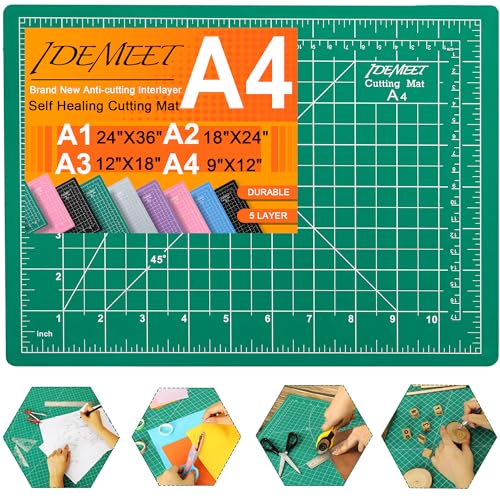 Density-upgraded 9"x12" Self Healing Cutting Mat, Idemeet Rotary Sewing Mat for Crafts, 5-Ply Blade Table Protector Cut Board for Fabric Leather Cutting Quilting Modeling Hobby Project, A4, Green - color: Green, size: 12"L x 9"W