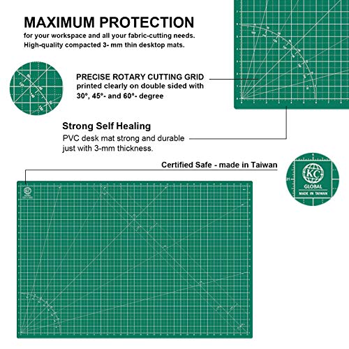 KC GLOBAL A1 (36"x24") Self-Healing Cutting Mat (Dark Green) - Sturdy, Reversible, Eco-Friendly, Non-Slip. Premium Desk Mat for Crafters, Quilters, and Hobbyist - color: Dark Green, size: 36"L x 24"W
