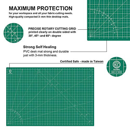 KC GLOBAL A2 (24"x18") Self-Healing Cutting Mat (Dark Green) - Sturdy, Reversible, Eco-Friendly, Non-Slip. Premium Desk Mat for Crafters, Quilters, and Hobbyist - color: Dark Green, size: 24"L x 18"W