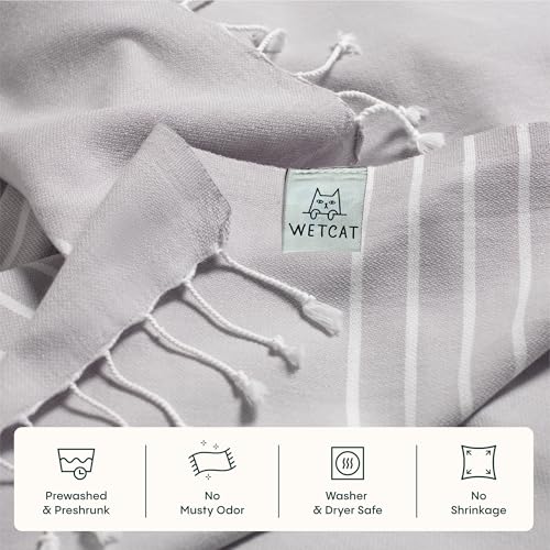 WETCAT Turkish Beach Towel Oversized (38"x71") 100% Turkish Cotton, Made in Turkey - Sand Free, Extra Large, Ultra Soft, Quick Drying, Compact & Lightweight for Travel - Grey - color: Grey, size: Beach Towel (38" x 71")