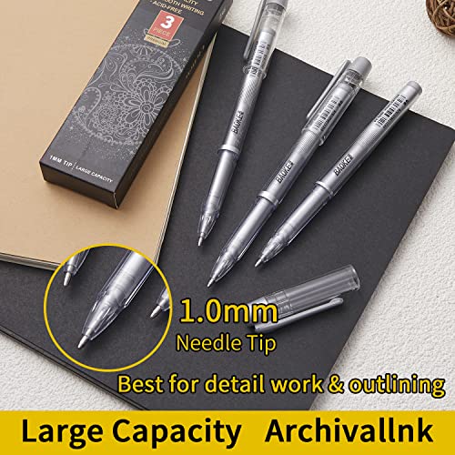 Qionew Silver Gel Pens, 3 Pack, Silver Gel Ink Pen Set for Art Highlight | Fine Point Gel Ink Pen, Opaque Archival Ink Pens, Silver Pen for Black Paper Drawing, Illustration, Card Making, Journaling - size: 1 Count (Pack of 3), style: Silver