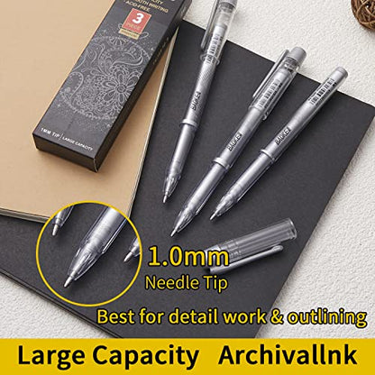 Qionew Silver Gel Pens, 3 Pack, Silver Gel Ink Pen Set for Art Highlight | Fine Point Gel Ink Pen, Opaque Archival Ink Pens, Silver Pen for Black Paper Drawing, Illustration, Card Making, Journaling - size: 1 Count (Pack of 3), style: Silver