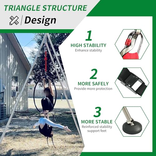 KUAFU Yoga Stand with Yoga Swing Inversion Portable Stand Yoga Frame Yoga Sling Inversion Equipment Steel Silvery for Indoor and Outdoor Triangle Structure