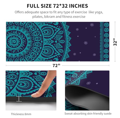 nuveti Suede TPE Yoga Mat High Density Non Slip Yoga Mats with Carrying Bag,72"x32" Extra Thick 8MM Exercise & Workout Mat for Yoga, Pilates and Fitness - color: YeRong