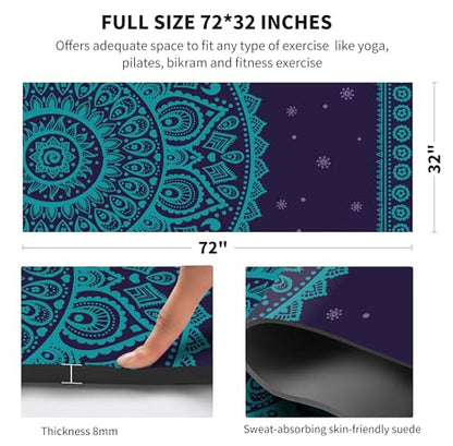 nuveti Suede TPE Yoga Mat High Density Non Slip Yoga Mats with Carrying Bag,72"x32" Extra Thick 8MM Exercise & Workout Mat for Yoga, Pilates and Fitness - color: YeRong