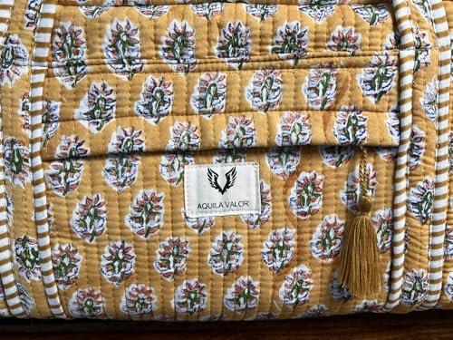 Large Capacity Handblock Printed Yoga Mat bag for Women, Gym Bag, Fits Yoga Blocks, Adjustable strap, Pilates, Gym, Fitness Block & Gear, Light and Durable - color: Marigold Earth