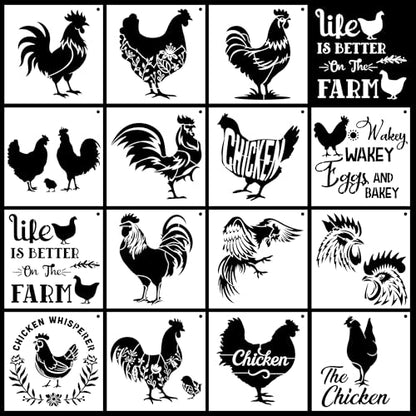 Keluna Farmhouse Chicken Stencils - 15 Pcs Farm Stencil Set for Wood Crafts, Farmhouse Chicken Rooster Stencil - style: chicken stencil