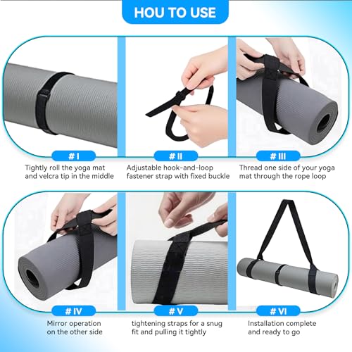 Adjustable Yoga Mat Strap Carrier, Thick Wide Yoga Mat Holder with Hook-and-loop fastener for yoga enthusiast, Travel Gym, Black Non-Slip Yoga Straps for Carrying Mats