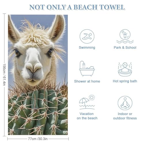Microfiber Mexican Llama Cactus Beach Towel Oversized 62x31 Sand Free & Quick Dry Travel Towel for Adults Super Absorbent Lightweight Thin Pool Towels for Swim Camping Yoga Gym Vacation Essentials