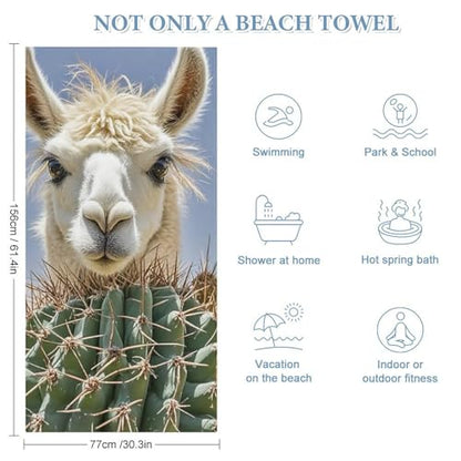 Microfiber Mexican Llama Cactus Beach Towel Oversized 62x31 Sand Free & Quick Dry Travel Towel for Adults Super Absorbent Lightweight Thin Pool Towels for Swim Camping Yoga Gym Vacation Essentials