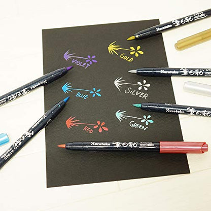 Kuretake ZIG FUDEBIYORI Flexible Brush Pens Metallic 6 colors set, perfect forProfessional, Art Drawing, calligraphy, Leetring, journaling, Made in Japan - style: 6 Colors Set(Metallic)