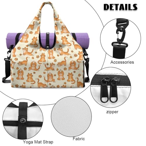 Yoga Gym Bag with Removable Adjustable Shoulder Strap, Shoe Compartment & Top Yoga Mat Holder 17.72x8.66x9.84in - color: Creative Yoga Cat Footprint Print