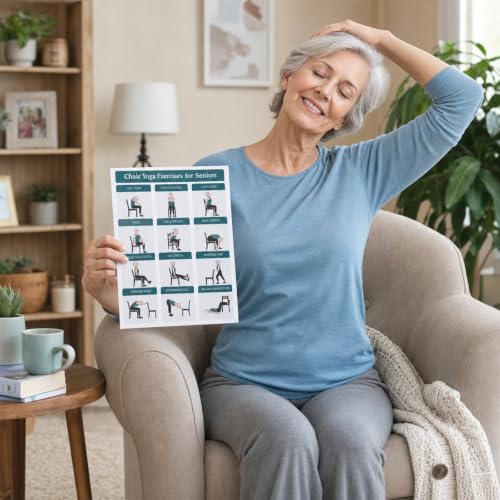 Chair Yoga Exercise Posters 4 Pack Seated Workout Charts for Seniors Beginners 8x10 Inch Fitness Guides for Flexibility Strength Physical Therapy Home Use (Green)