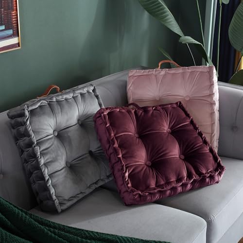 vctops Christmas Square Solid Color Velvet Seat Cushion with Handle Tufted Thicken Chair Pad Tatami Floor Pillow Cushion 16.5"x16.5"x4" Red - color: Red