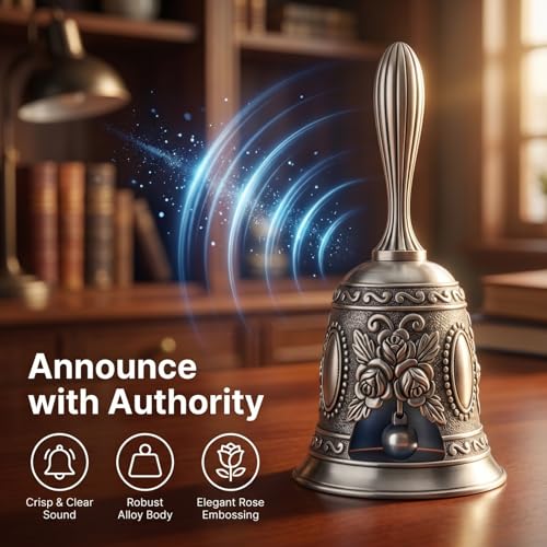 Vintage Silver Hand Bell,Dinner Bell,Embossed Metal Call Bell,8 Pack Small Retro Decorative Bells for Meditation, Home Kitchen Table Service Bell - color: Vintage Silver, size: 8-PACK