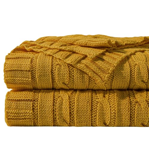 NTBAY Cotton Cable Knit Throw Blanket, 51 x 67, Ginger Yellow - color: Ginger Yellow, size: Throw(51"x67")