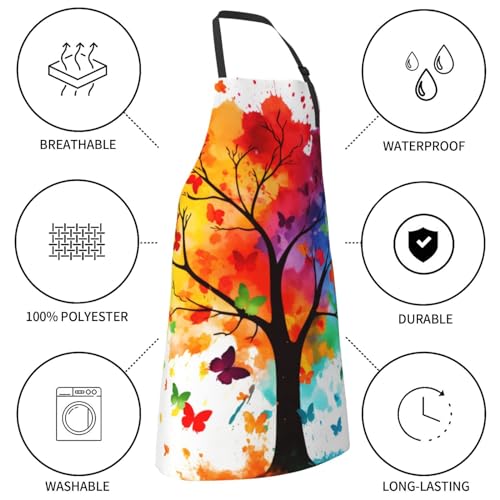Artist Painting Apron with 2 Pockets Painters Art Aprons Gifts for Women Men - color: Colorful Tree With Butterfly