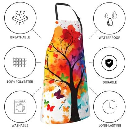 Artist Painting Apron with 2 Pockets Painters Art Aprons Gifts for Women Men - color: Colorful Tree With Butterfly