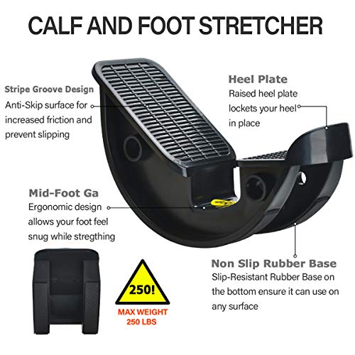 Foot Rocker Calf Stretcher Ankle Plantar Board for Achilles Tendonitis, Muscle Stretch, Feet and Shin Splint Pain Relief - Improve Calf Flexibility, Ankle Mobility - Black