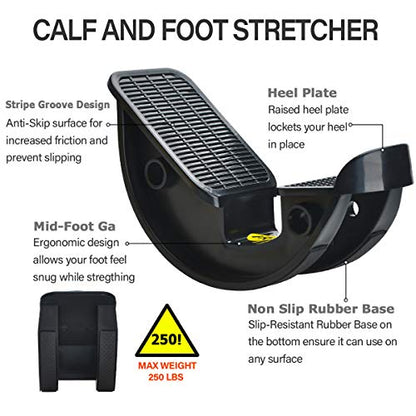 Foot Rocker Calf Stretcher Ankle Plantar Board for Achilles Tendonitis, Muscle Stretch, Feet and Shin Splint Pain Relief - Improve Calf Flexibility, Ankle Mobility - Black