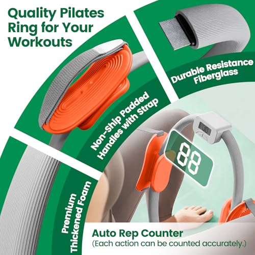 Magic Circle Pilates Equipment Kit with Smart Counter - 14" Pilates Ring and Ball Set with Yoga Ball, Resistance Bands, Stretching Strap, Massage Ball & Bag for Home Full Body Workouts