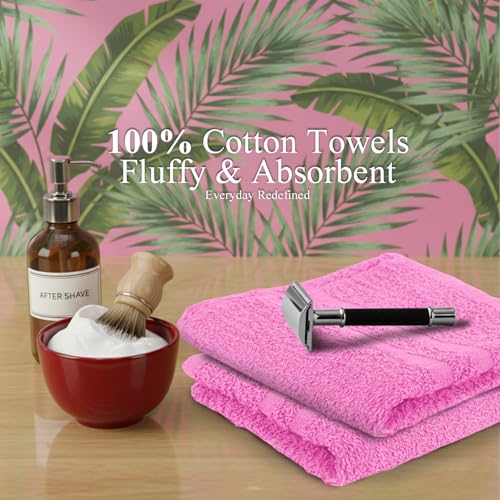 24 Pack Pink Hand Towels 100% Cotton Spa Towel – 16x27 inches Highly Absorbable Facial Towels Gym, Hair, Face, Bulk Small Towels (Not Bleach Proof) - color: Pink, size: HAND TOWEL PACK OF 24 16X27