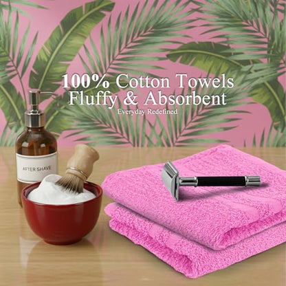24 Pack Pink Hand Towels 100% Cotton Spa Towel – 16x27 inches Highly Absorbable Facial Towels Gym, Hair, Face, Bulk Small Towels (Not Bleach Proof) - color: Pink, size: HAND TOWEL PACK OF 24 16X27