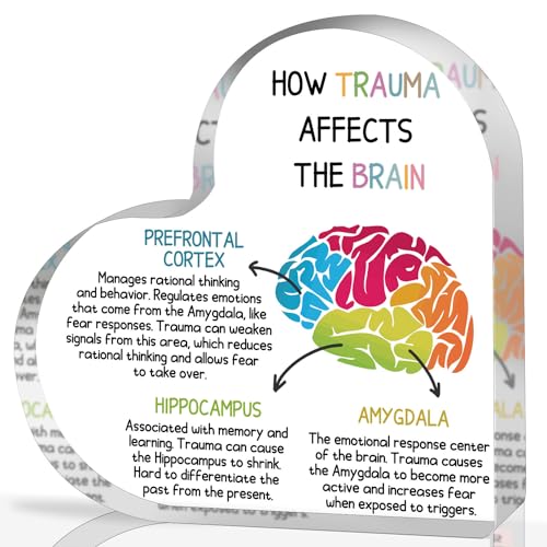 Mental Health Desk Decor, Positive Affirmations How Trauma Affects the Brain Acrylic Heart Gifts Decorations for Social Worker Therapy School Counseling Office Desktop Art Decoration - color: 013