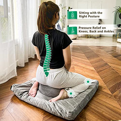 Hihealer Meditation Cushion, Traditional Tibetan Meditation Pillow Velvet Cover - Large Floor Cushion Seating for Adults - Yoga Buckwheat Bolster for Women、Moms | Buckwheat Yoga Bolster, Large Floor Cushion & Pillow for Adults, Zafu Zabuton Set, Zen Medit