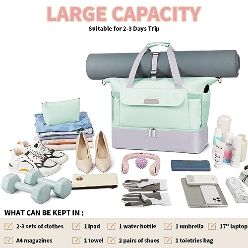 Travel Bag for Women, Sports Gym Duffel Bag with USB Charging Port, Weekender Overnight Bag with Wet Pocket and Shoes Compartment, Carry On Tote Bag Gym Yoga Duffel Bag for Men Women - color: Greengrey