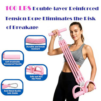 Resistance Band with Handle 100LBS Pedal Resistance Bands for Pilates Yoga Physical Therapy Leg,Abdomen,Waist,Arm,Workout Bands Exercise Resistance Bands Set for Women - color: Pink with foot massagers