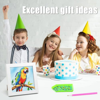 geesfayan Diamond Art Kits for Kids,6 Inch DIY Gem Art Painting with 7 Inch Frame, Complete Starter Kit for Beginners, Creative Arts & Crafts Gift for Girls & Boys (Parrot) - color: Parrot