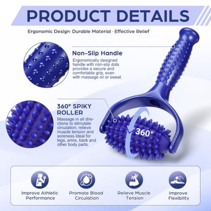 Yoga Massage Stick Roller for Back, Legs, and Muscles | Handheld Rolling Massager, ABS and PVC Build, Easy to Use Anytime Anywhere, Blue Color