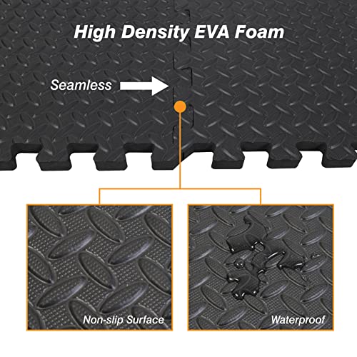 Torin ABPM001BK Interlocking Foam Mat Protective Exercise Workout Puzzle Floor Mat Tiles for Home Gym Equipment - 6 Pieces, 24 Square feet, Black