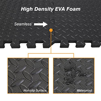 Torin ABPM001BK Interlocking Foam Mat Protective Exercise Workout Puzzle Floor Mat Tiles for Home Gym Equipment - 6 Pieces, 24 Square feet, Black