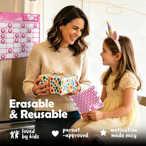 Magnetic Reward Chart for Kids, Customizable Dry Erase Weekly Chore Chart - size: 1 Kid-Unicorns