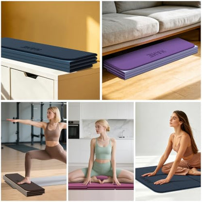 HAHE Extra Wide Folding Exercise Mat 75"x40"x0.4" TPE Fitness Mat | High Density Foldable Yoga Mat, Non-Slip Yoga Mat for Home Gym, Strength Training, Travel, 7-Fold Portable for Women, Men - color: Deep Purple & Light Purple