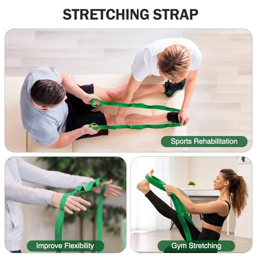 Stretching Strap Yoga Straps for Physical Therapy, 10 Loops Non-Elastic Stretch Band for Pilates, Flexibility, Exercise and Gymnastics